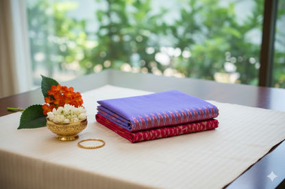 Royal Blue & Pink Kanjivaram Silk Saree with Golden Zari Work