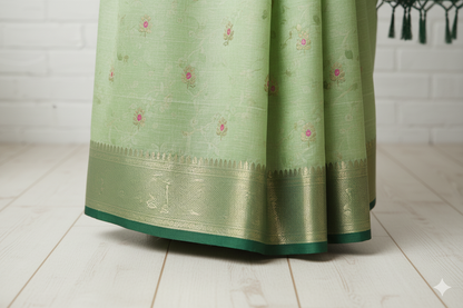 Pastel Green Handloom Silk Saree with Green Zari Border & Pallu