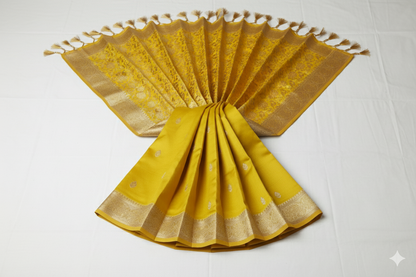 Golden Yellow Handloom Silk Saree with Broad Zari Border & Pallu