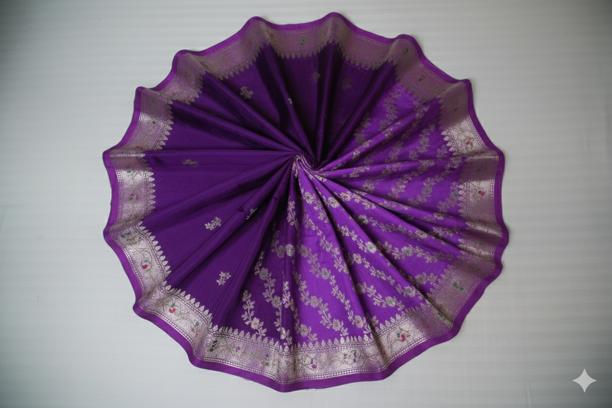 Regal Purple Silk Saree with Intricate Silver Zari Work