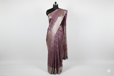 Chic Dusky Rose Silk Blend Saree with Modern Chevron Weave