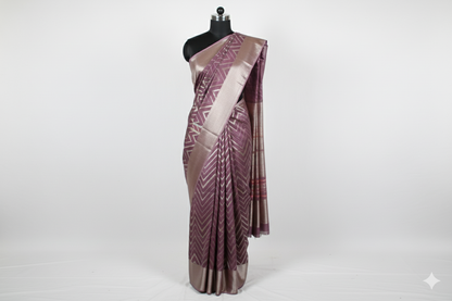 Chic Dusky Rose Silk Blend Saree with Modern Chevron Weave