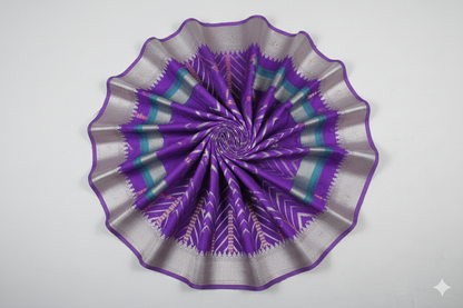 Vibrant Purple Silk Saree with Geometric Ikat-Style Weave and Silver Zari
