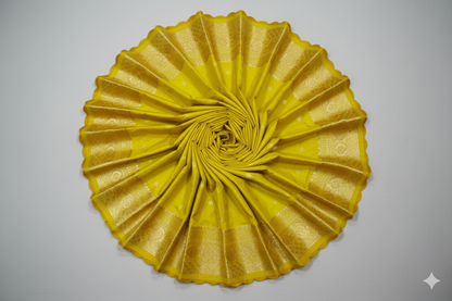 Radiant Mustard Yellow Silk Saree with All-Over Gold Zari Motifs