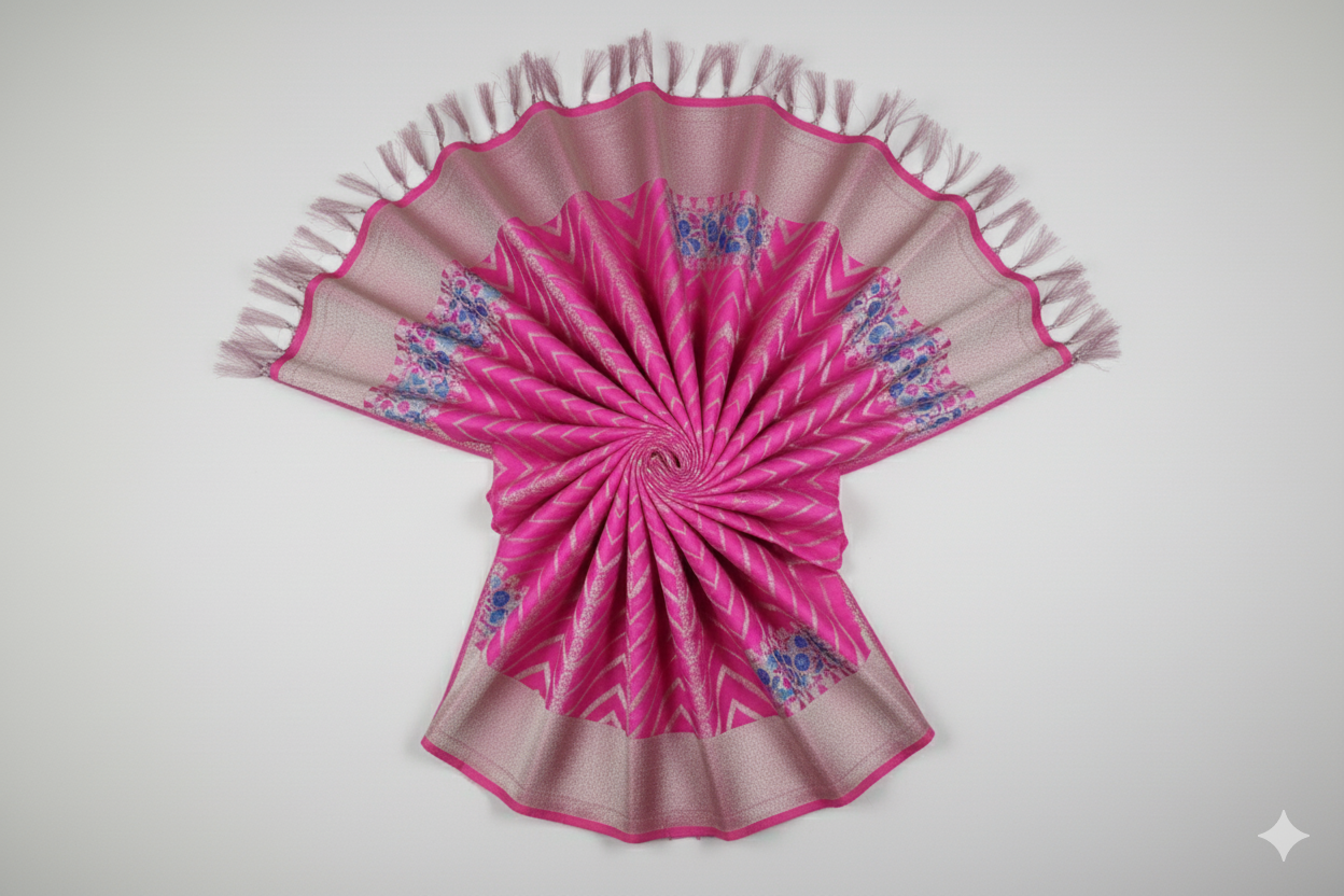 Dazzling Hot Pink Silk Saree with Modern Silver Chevron Weave