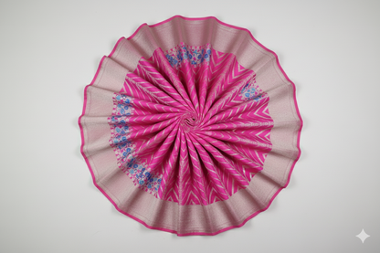 Dazzling Hot Pink Silk Saree with Modern Silver Chevron Weave