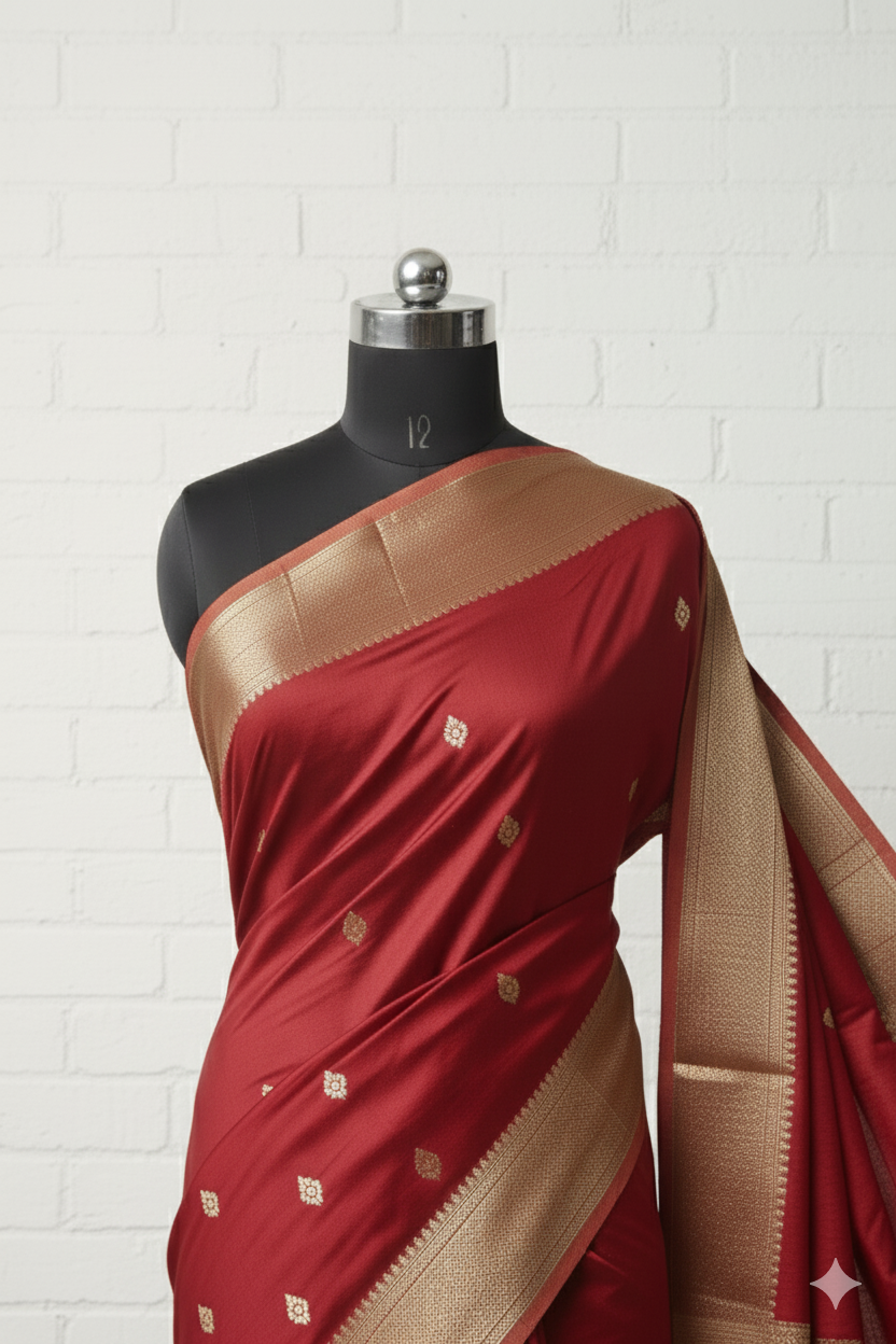 Timeless Maroon Silk Saree with Traditional Gold Zari Butas and Brocade Pallu