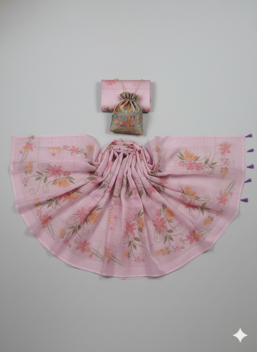 Charming Lilac Pink Linen Saree