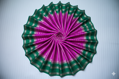 Vibrant Fuchsia Pink Silk Saree with Bold Emerald Green Contrast