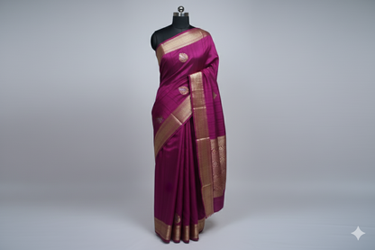 Magenta Kanjivaram Silk Saree with Golden Zari Border & Motifs