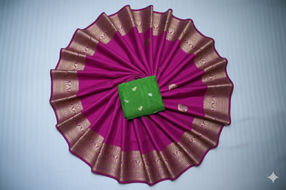 Magenta Kanjivaram Silk Saree with Golden Zari Border & Motifs
