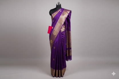 Royal Purple Kanjivaram Silk Saree with Broad Golden Zari Border