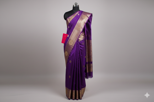Royal Purple Kanjivaram Silk Saree with Broad Golden Zari Border