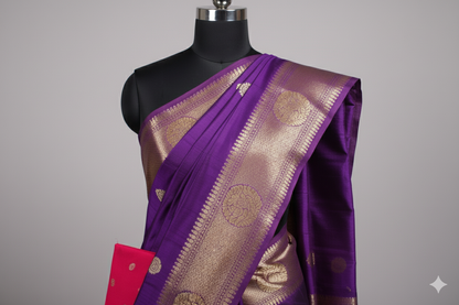 Royal Purple Kanjivaram Silk Saree with Broad Golden Zari Border