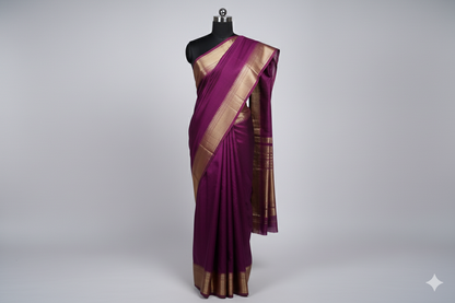 Plum Kanjivaram Silk Saree with Elegant Golden Zari Border