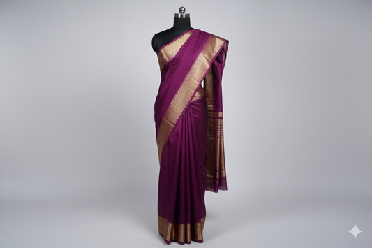 Plum Kanjivaram Silk Saree with Elegant Golden Zari Border
