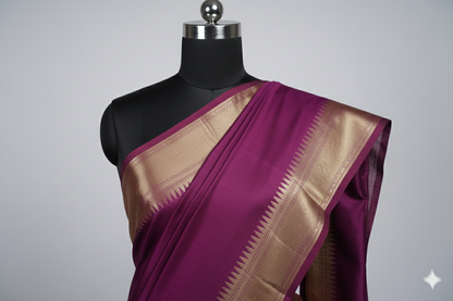 Plum Kanjivaram Silk Saree with Elegant Golden Zari Border