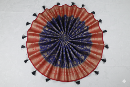 Royal Blue Banarasi Silk Saree with Red Contrast Border & All-Over Zari