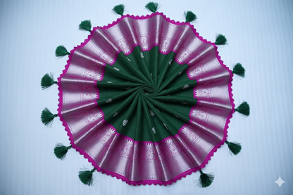 Elegant Bottle Green Silk Saree with Vibrant Pink Contrast and Silver Zari