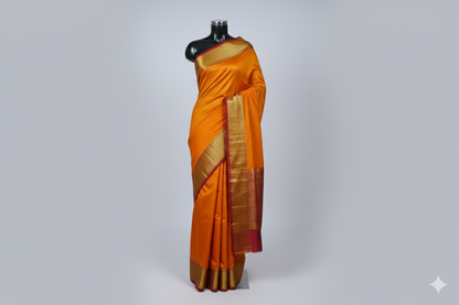 Auspicious Turmeric Yellow Silk Saree with Rich Gold and Maroon Border