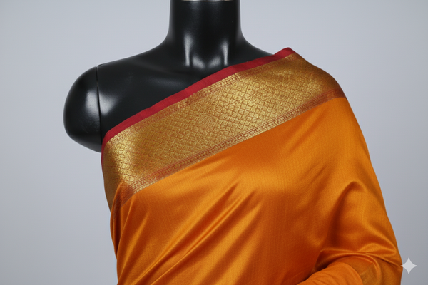 Auspicious Turmeric Yellow Silk Saree with Rich Gold and Maroon Border