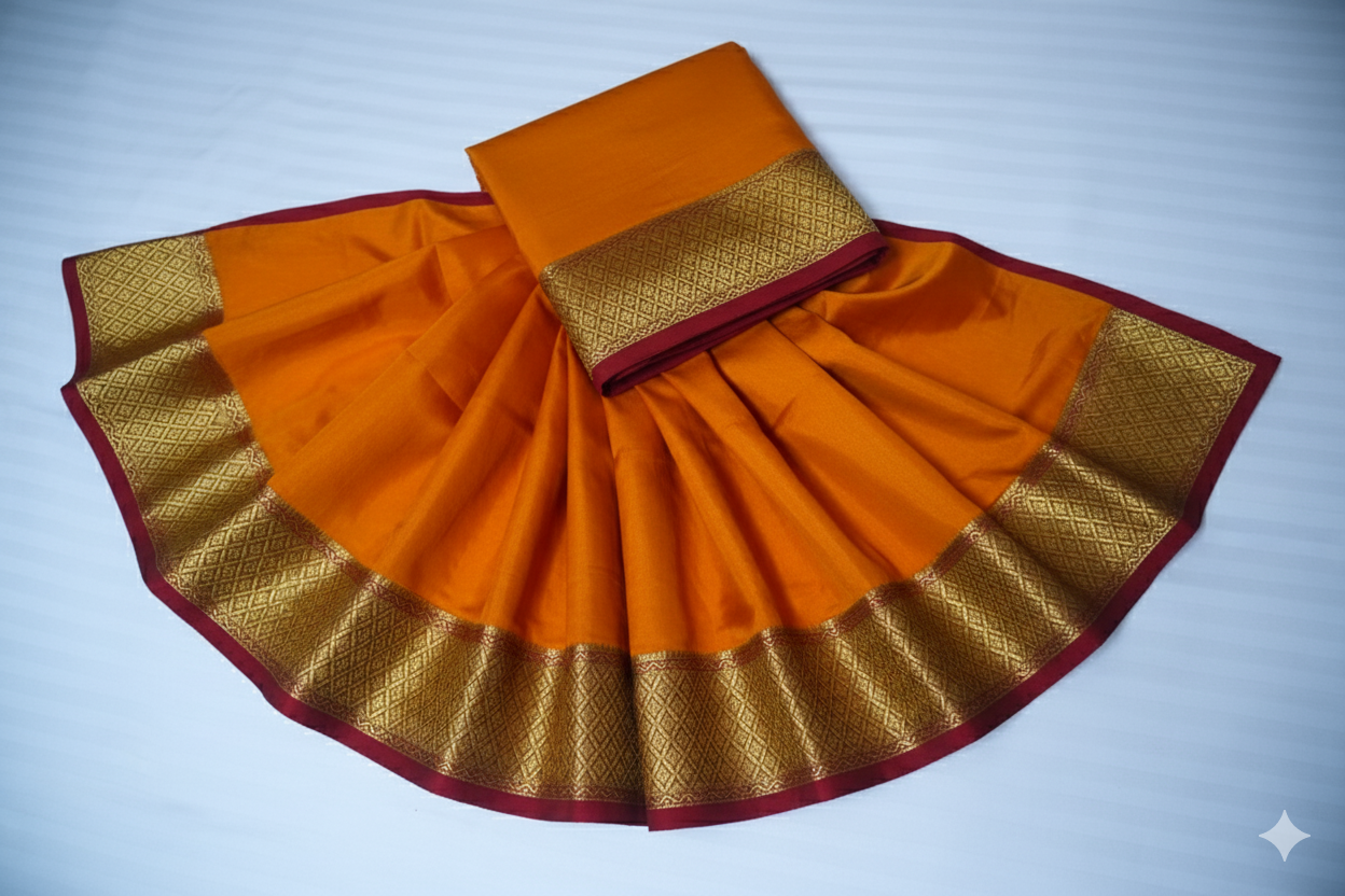 Auspicious Turmeric Yellow Silk Saree with Rich Gold and Maroon Border