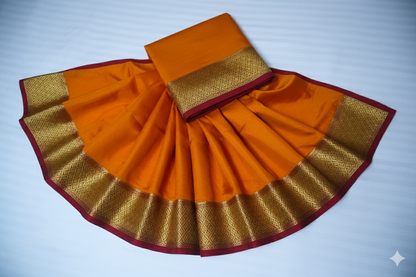 Auspicious Turmeric Yellow Silk Saree with Rich Gold and Maroon Border