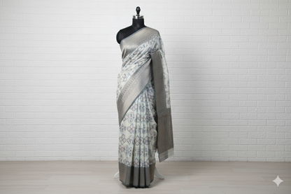 Elegant Sky Blue Silk Saree with Silver Zari Border