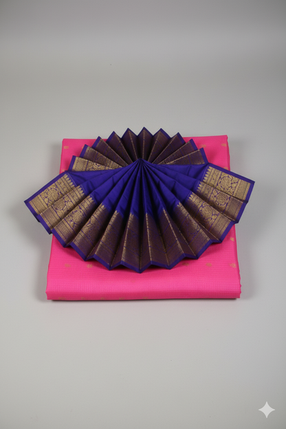 Classic Fuchsia Pink Silk Saree with Royal Violet Contrast and Heavy Gold Zari