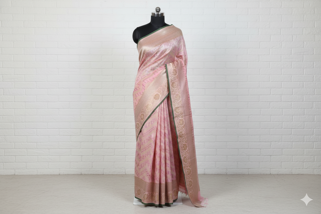 Ivory & Lavender Silk Saree with Floral Zari Motifs