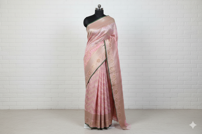 Ivory & Lavender Silk Saree with Floral Zari Motifs
