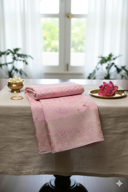 Ivory & Lavender Silk Saree with Floral Zari Motifs