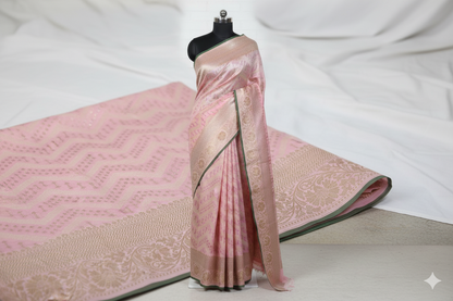 Ivory & Lavender Silk Saree with Floral Zari Motifs