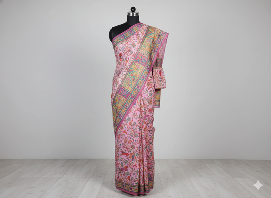 Ethereal Rose Pink Silk Saree