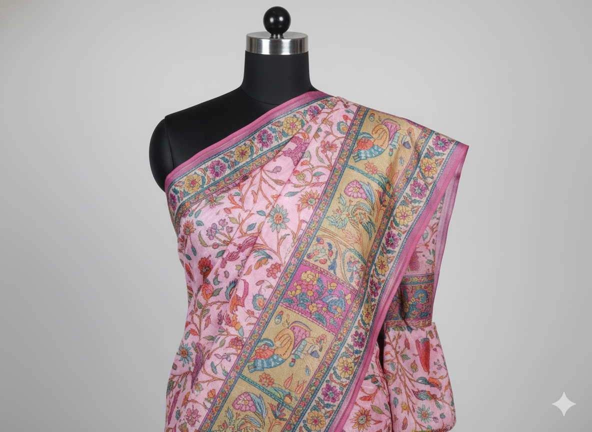 Ethereal Rose Pink Silk Saree