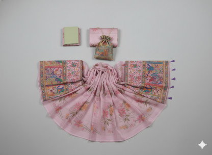 Ethereal Rose Pink Silk Saree