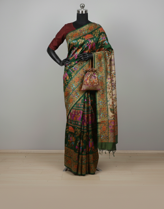 Majestic Bottle Green Narrative Silk Saree