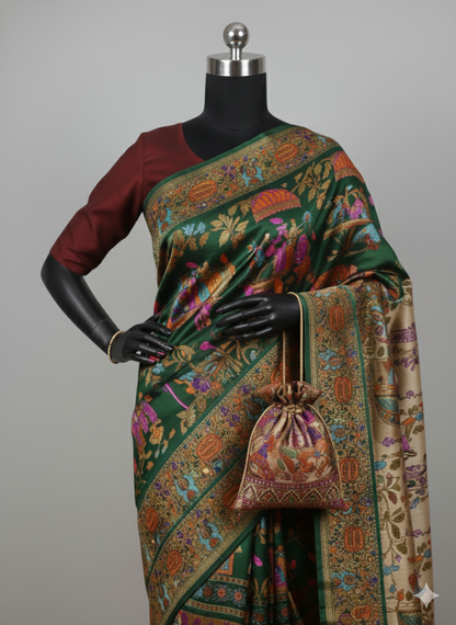 Majestic Bottle Green Narrative Silk Saree